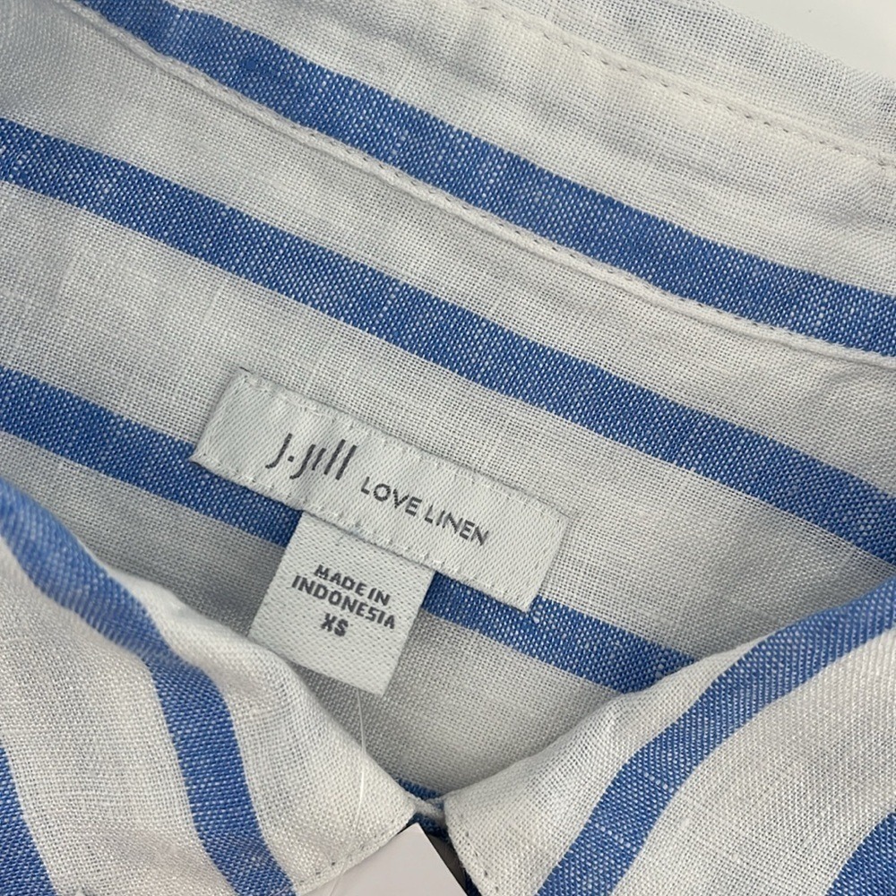 NEW J JILL Love Linen Blue/White Stripe 100% Linen Button Down Shirt Size XS - Picture 7 of 10